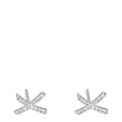 Silver Diamond Embellished Cross Stud Earrings