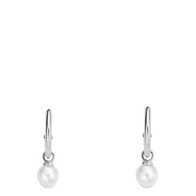 Sterling Silver Plated Faux Pearl Drop Earrings with Swarovski Crystals
