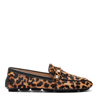 Leopard Print Calf Hair All pearls Driving Loafer