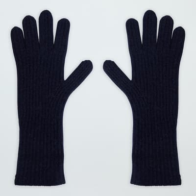 Men's Navy Cashmere Ribbed Gloves