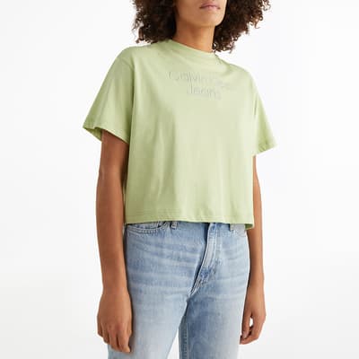 Green Embroidered Logo Cotton T-Shirt