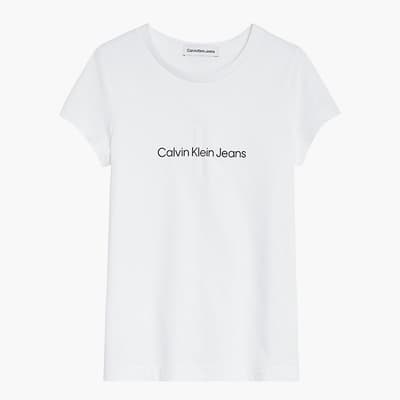Girl's White Chest Logo Cotton T-Shirt