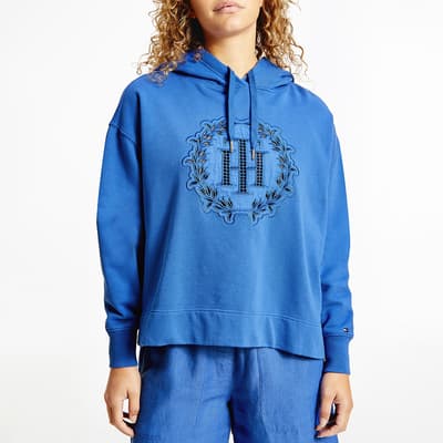 Blue Applique Relaxed Fit Hoodie