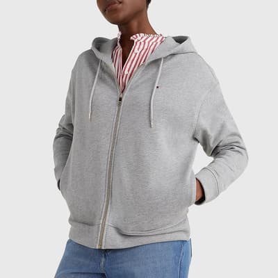Grey Relaxed Cotton Zipped Hoodie