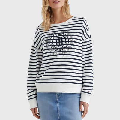 White Striped Circle Logo Cotton Sweatshirt