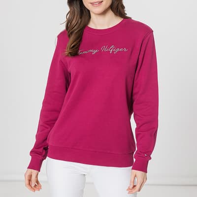 Dark Pink Script Logo Cotton Sweatshirt