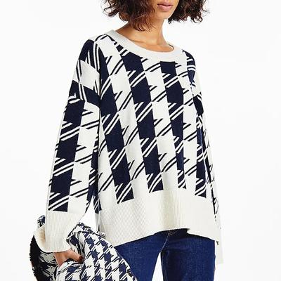 White Houndstooth Wool Blend Jumper