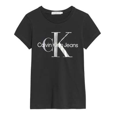 Girl's Black Monogram Logo Cotton T-Shirt