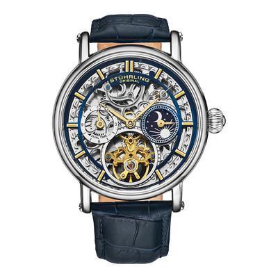 Men's Silver/Blue Leather Watch