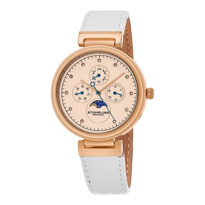 Women's White/Rose Gold/Peach Leather Watch