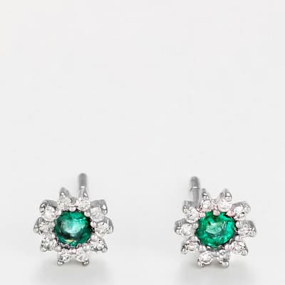 Silver Green Diamond Earrings