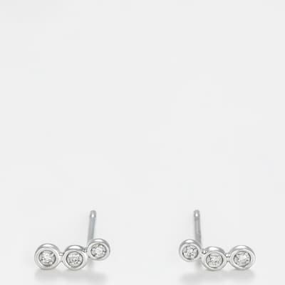 Silver Three Diamond Stone Earrings