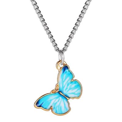 Silver Blue Enamel Butterfly Necklace