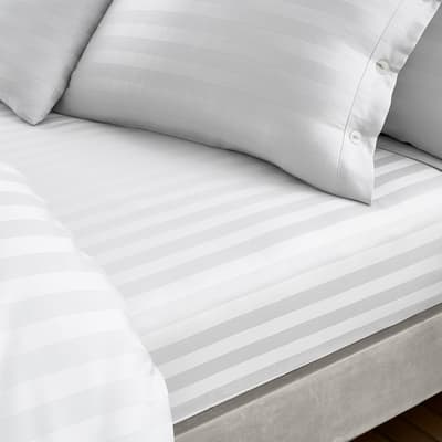 400TC Satin Stripe Double Fitted Sheet, White
