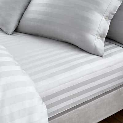 400TC Satin Stripe Double Fitted Sheet, Silver