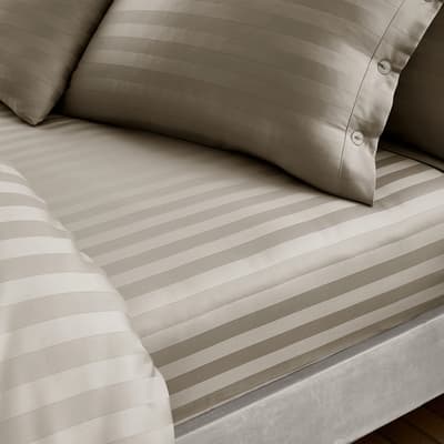 400TC Satin Stripe Single Fitted Sheet, Taupe