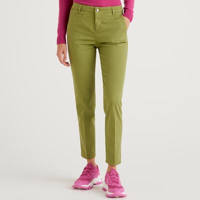 Green Slim Fit Cotton Stretch Trousers