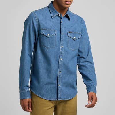 Washed Blue Collard Cotton Shirt