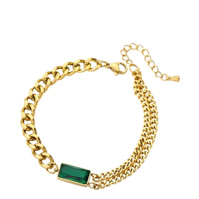 18K Gold Chain Link Green Bracelet