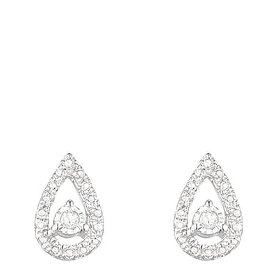 Silver Diamond Embellished Tear Drop Stud Earrings