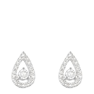 Silver Diamond Embellished Tear Drop Stud Earrings