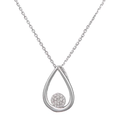 Silver Diamond Embellished Tear Drop Pendant Necklace