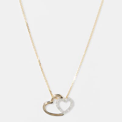 Gold/Red Diamond Embellished Heart Linked Pendant Necklace