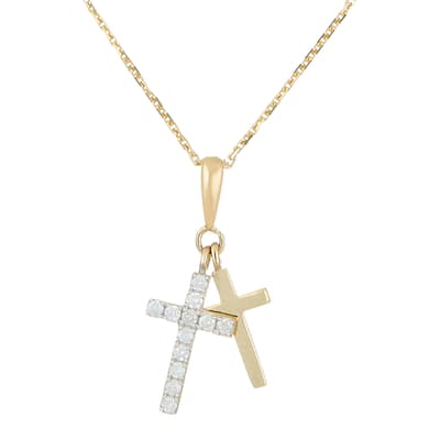 Gold Diamond Embellished Two Cross Pendant Necklace