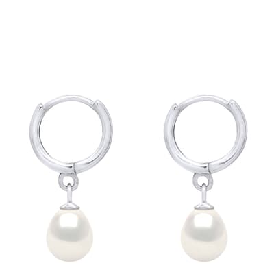 Silver/White Fresh Water Pearl Clasp Earrings