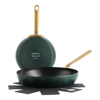 Green & Gold Craft Non-Stick Frying Pan Set, 20cm, 28cm & 1 Protective Sheet