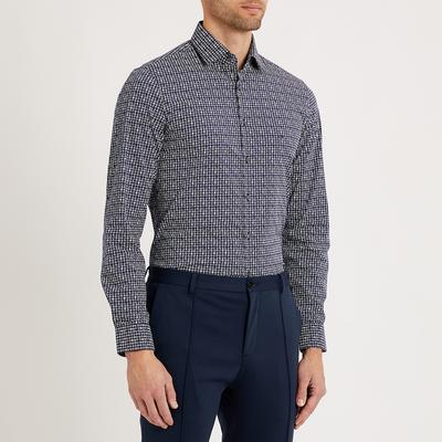 Navy Print Slim Stretch Cotton Shirt