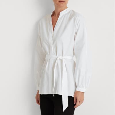 White Belted Cotton Shirt