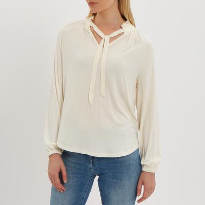 Cream Tie-Neck Blouse