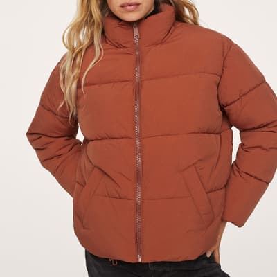 Rust Side Zip Quilted Coat