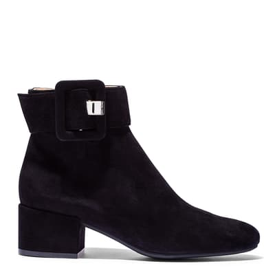 Black Suede Buckle Detail Heeled Boots 