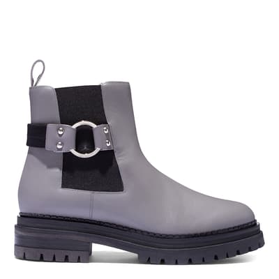 Grey Leather Buckle Boots 
