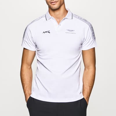 White AMR Tipped Shoulder Cotton Polo Shirt