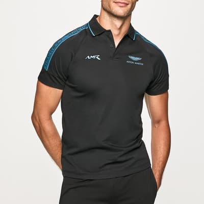 Black AMR Tipped Shoulder Cotton Polo Shirt