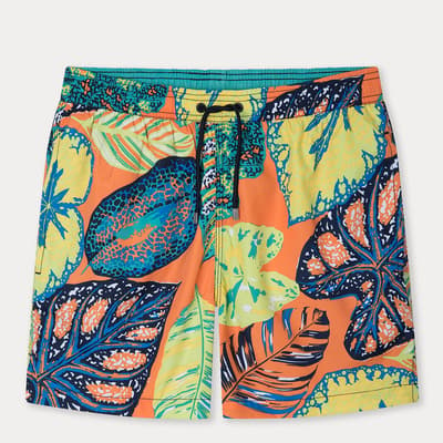 Orange Leaf Print Swim Shorts