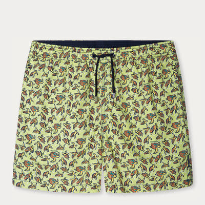 Green Turtle Print Swim Shorts