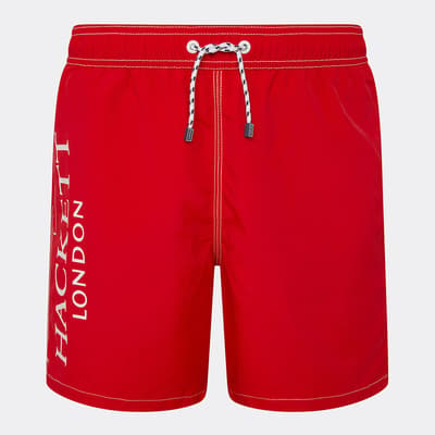 Red Logo Design Swim Shorts