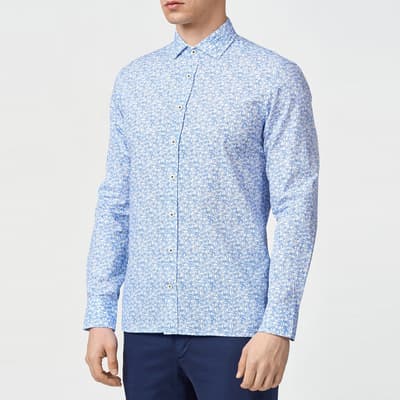 Blue Floral Print Cotton Shirt