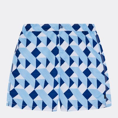Blue Tile Print Swim Shorts