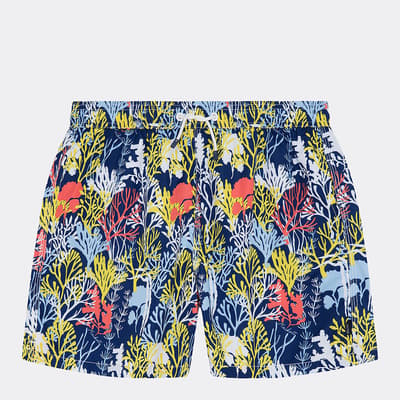 Navy Coral Print Swim Shorts