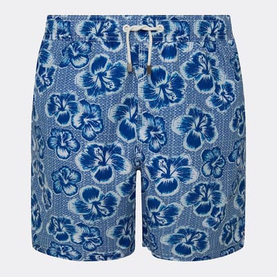 Blue Floral Print Swim Shorts