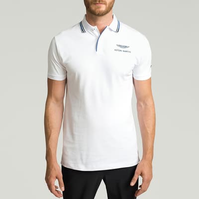 White AMR Tipped Collar Cotton Polo Shirt