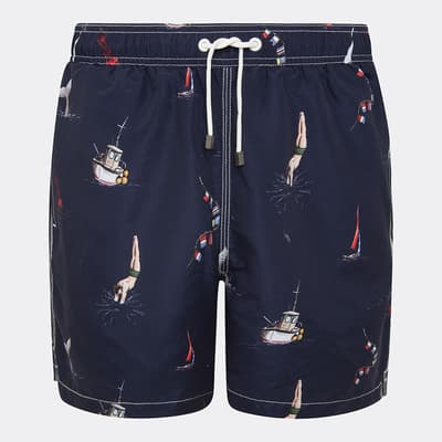 Navy Scatter Print Swim Shorts
