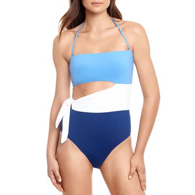 Blue Colour Block Cut Out Tie Swimsuit