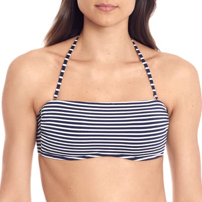 Navy Contrast Stripe Bandeau Bikini Top