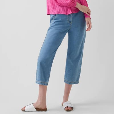 Blue Denim Stretch Cropped Jeans